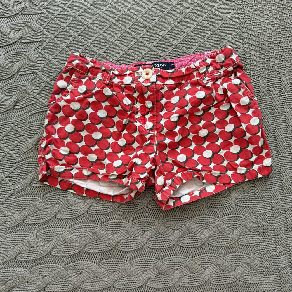 Mini Boden Red & White Floral Shorts ~ 7